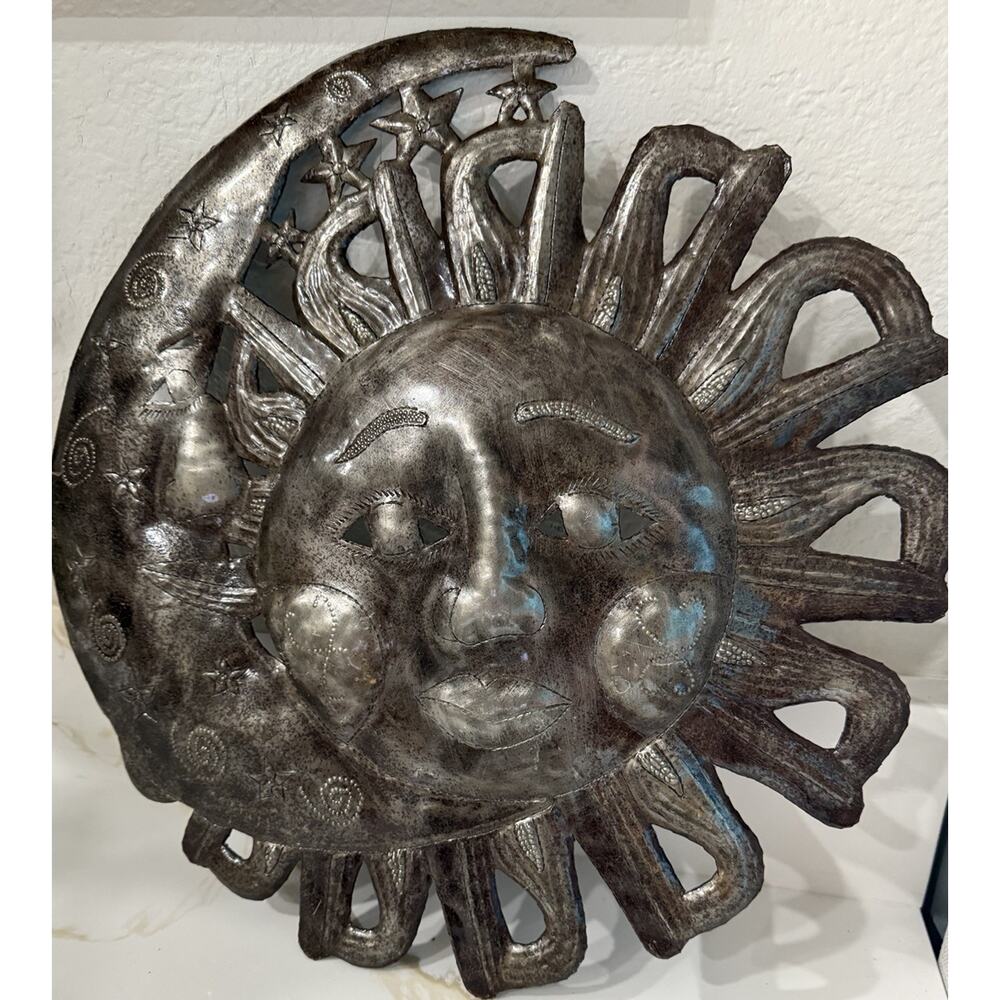 Sun And Moon Wall Art Sculpture signed by Haitian Artist Alainne Tienne 15x14”